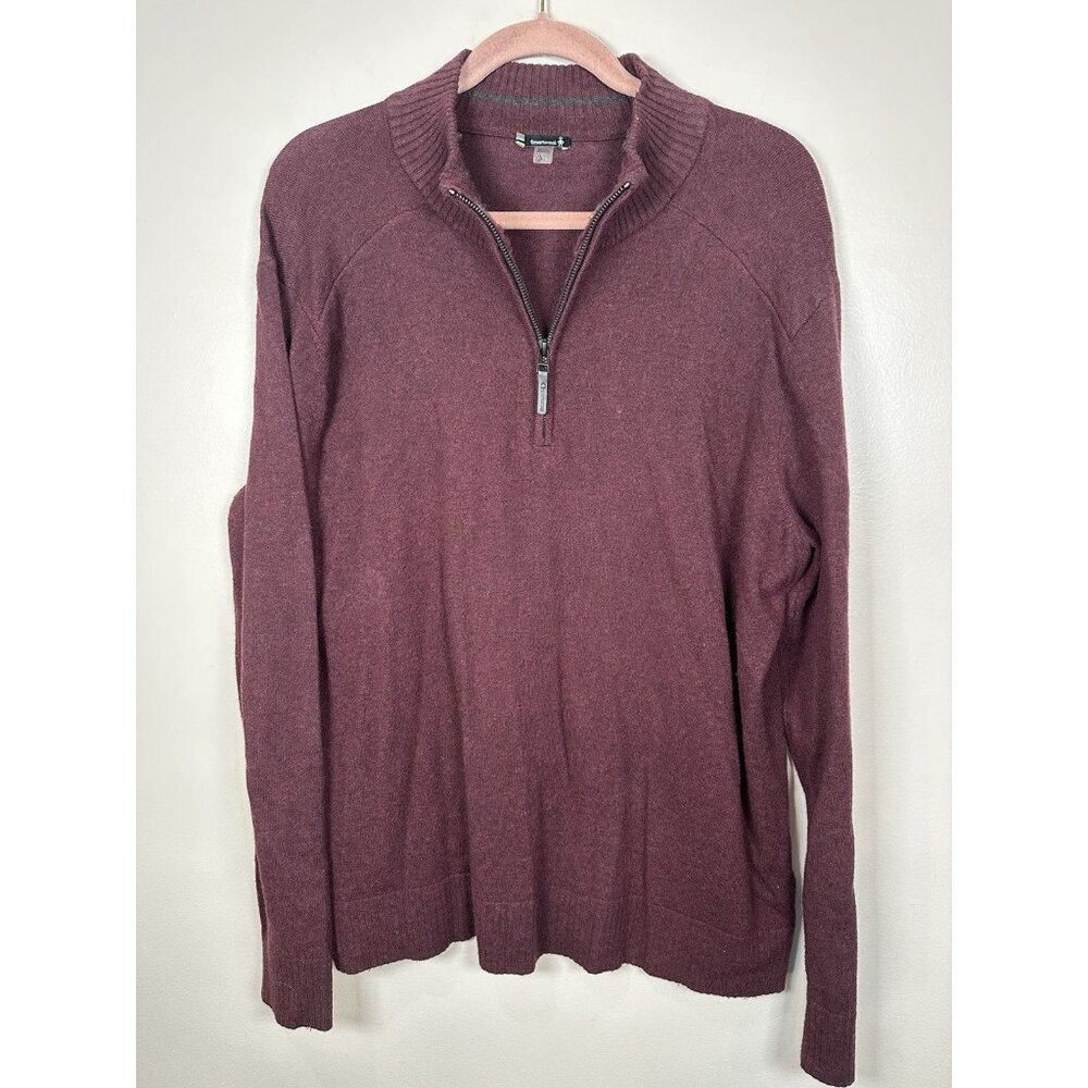 Smartwool Sparwood Sweater Mens XL Wool Blend 1/2 Zip Knit Eggplant Heather